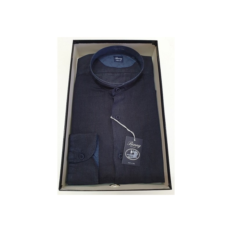 CAMICIA UOMO ART.LINO MOD.COREANA BLU MIS.38-45