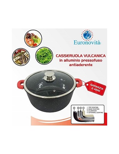 CASSERUOLA VUL.NERA ALL.PRE.C/COP IN VETRO MAN.SIL.32CM