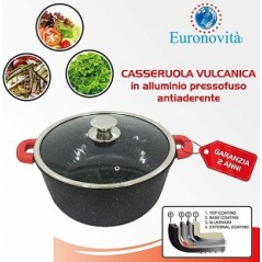 CASSERUOLA VUL.NERA ALL.PRE.C/COP IN VETRO MAN.SIL.32CM