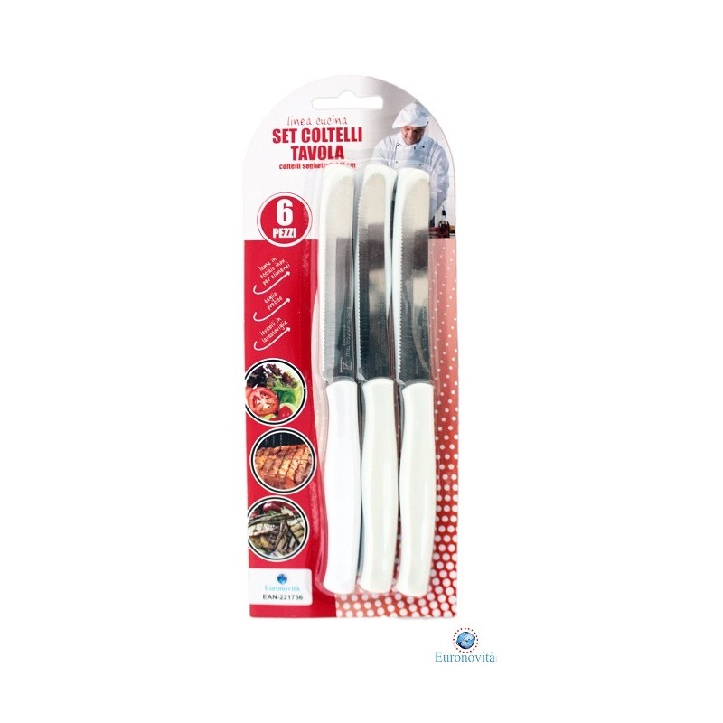 COLTELLI DA TAVOLA SEGHETTATI SET 6PZ BIANCHI