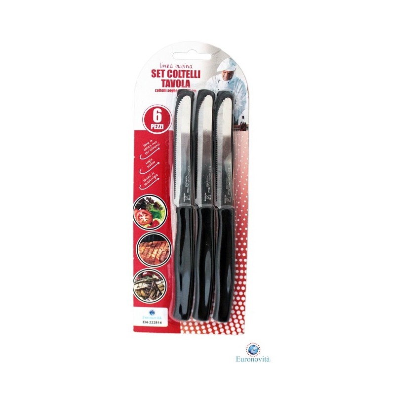 COLTELLI DA TAVOLA SEGHETTATI SET 6PZ NERI