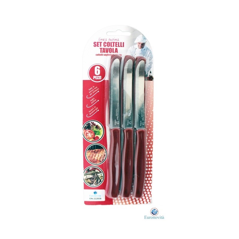 COLTELLI DA TAVOLA SEGHETTATI SET 6PZ MARRONI