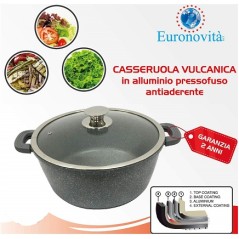 CASSERUOLA VUL.GRIGIA ALL.PRE.C/COP IN VETRO MAN.SIL.24CM