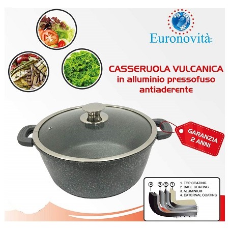 CASSERUOLA VUL.GRIGIA ALL.PRE.C/COP IN VETRO MAN.SIL.24CM