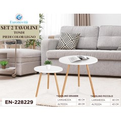 TAVOLINI SET 2PZ TONDI CON PIEDI COLOR LEGNO