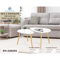 TAVOLINI SET 2PZ OVALOIDI CON PIEDI COLOR LEGNO