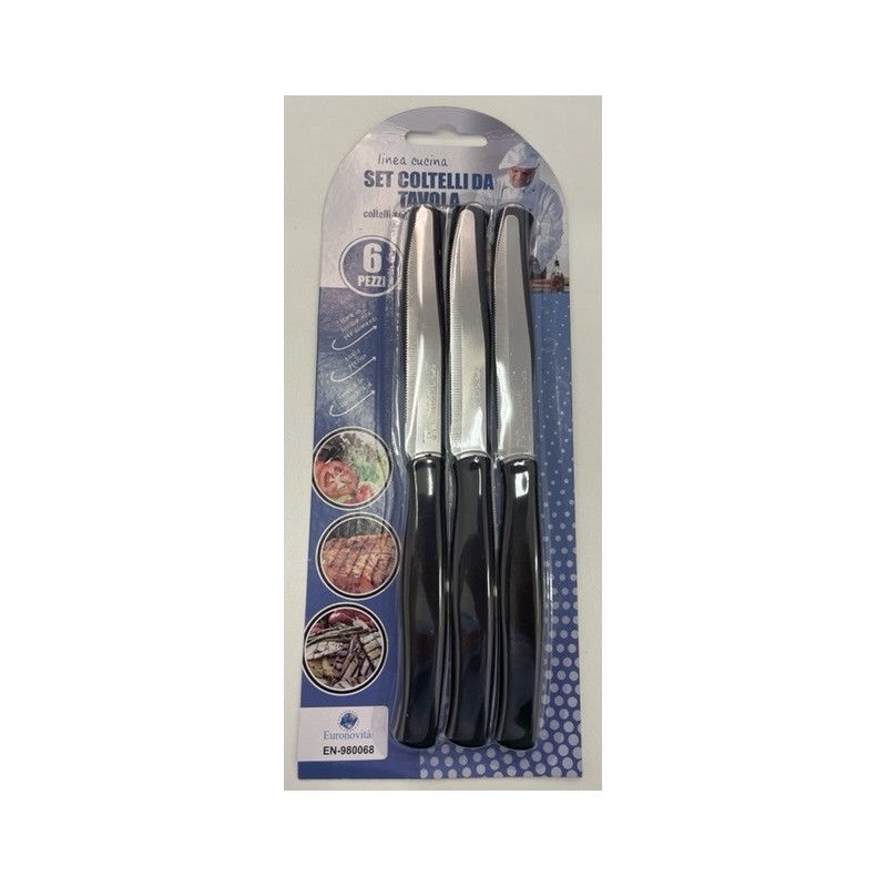 COLTELLI DA TAVOLA SEGHETTATI DENTI STRETTI 6PZ. NERI