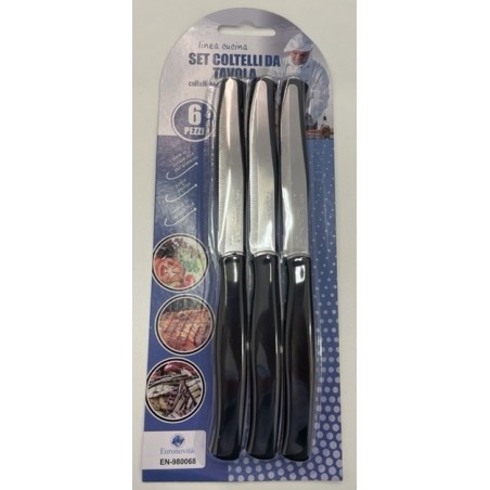 COLTELLI DA TAVOLA SEGHETTATI DENTI STRETTI 6PZ. NERI