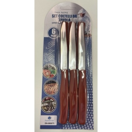 COLTELLI DA TAVOLA SEGHETTATI DENTI STRETTI 6PZ. MARRONE