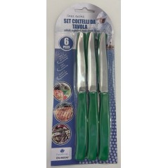 COLTELLI DA TAVOLA SEGHETTATI DENTI STRETTI 6PZ. VERDI