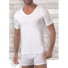 MAGLIA UOMO SCOLLO A PUNTA BIANCO TAG.L5 100% COTONE