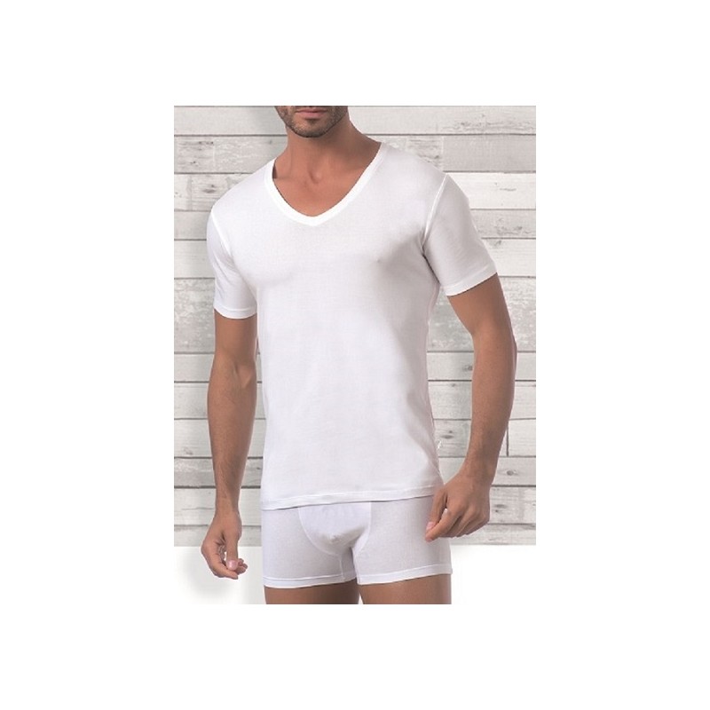 MAGLIA UOMO SCOLLO A PUNTA BIANCO TAG.L5 100% COTONE