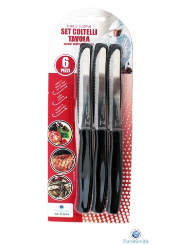 COLTELLI DA TAVOLA SEGHETTATI SET 6PZ NERI