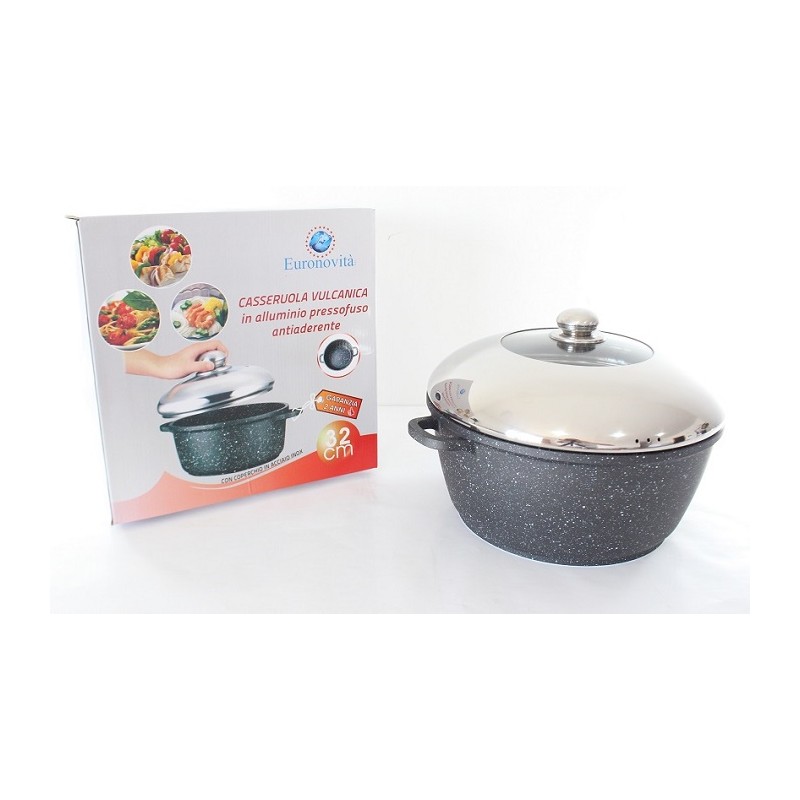 CASSERUOLA VUL.NERA ALL.PRE.C/COP IN ACCIAIO MAN.SIL.28CM