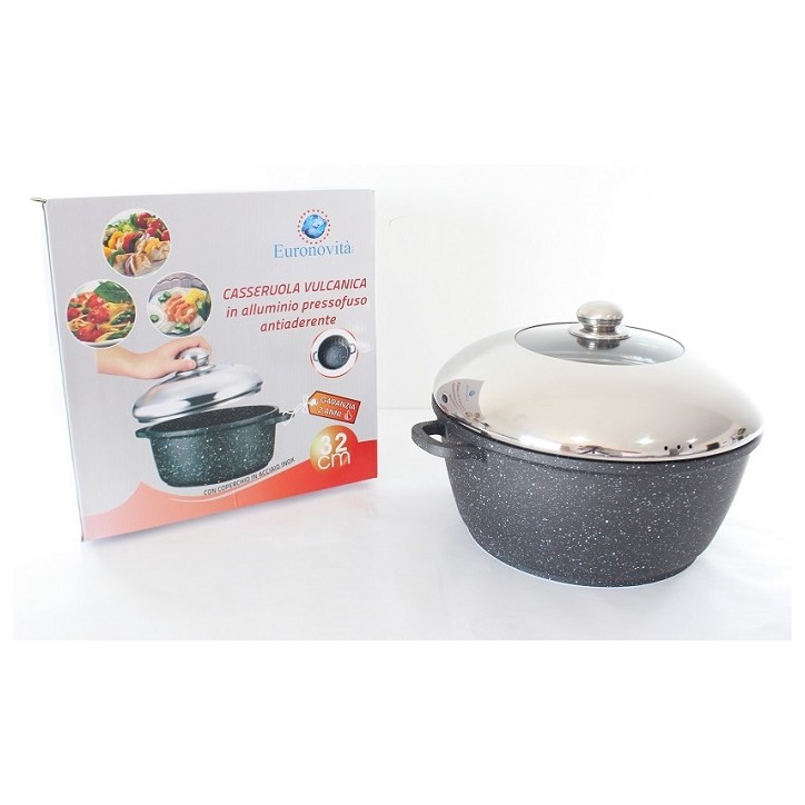 CASSERUOLA VUL.NERA ALL.PRE.C/COP IN ACCIAIO MAN.SIL.28CM