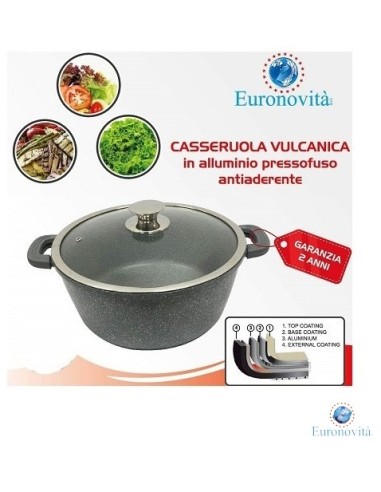 CASSERUOLA VUL.GRIGIA ALL.PRE.C/COP IN VETRO MAN.SIL.28CM