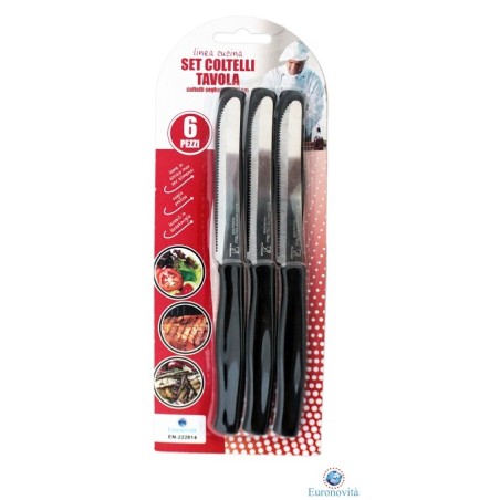 COLTELLI DA TAVOLA SEGHETTATI SET 6PZ NERI