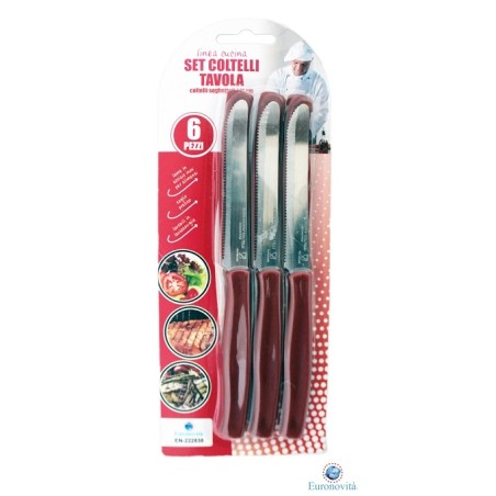 COLTELLI DA TAVOLA SEGHETTATI SET 6PZ MARRONI