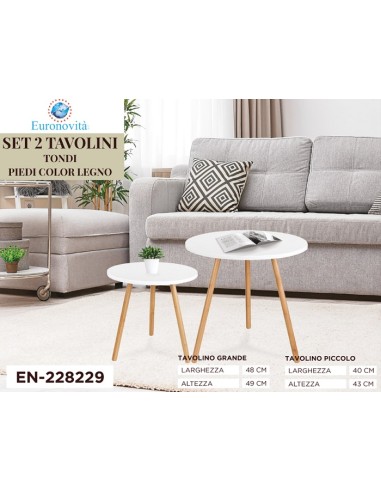 TAVOLINI SET 2PZ TONDI CON PIEDI COLOR LEGNO