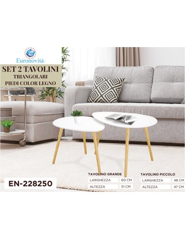 TAVOLINI SET 2PZ OVALOIDI CON PIEDI COLOR LEGNO